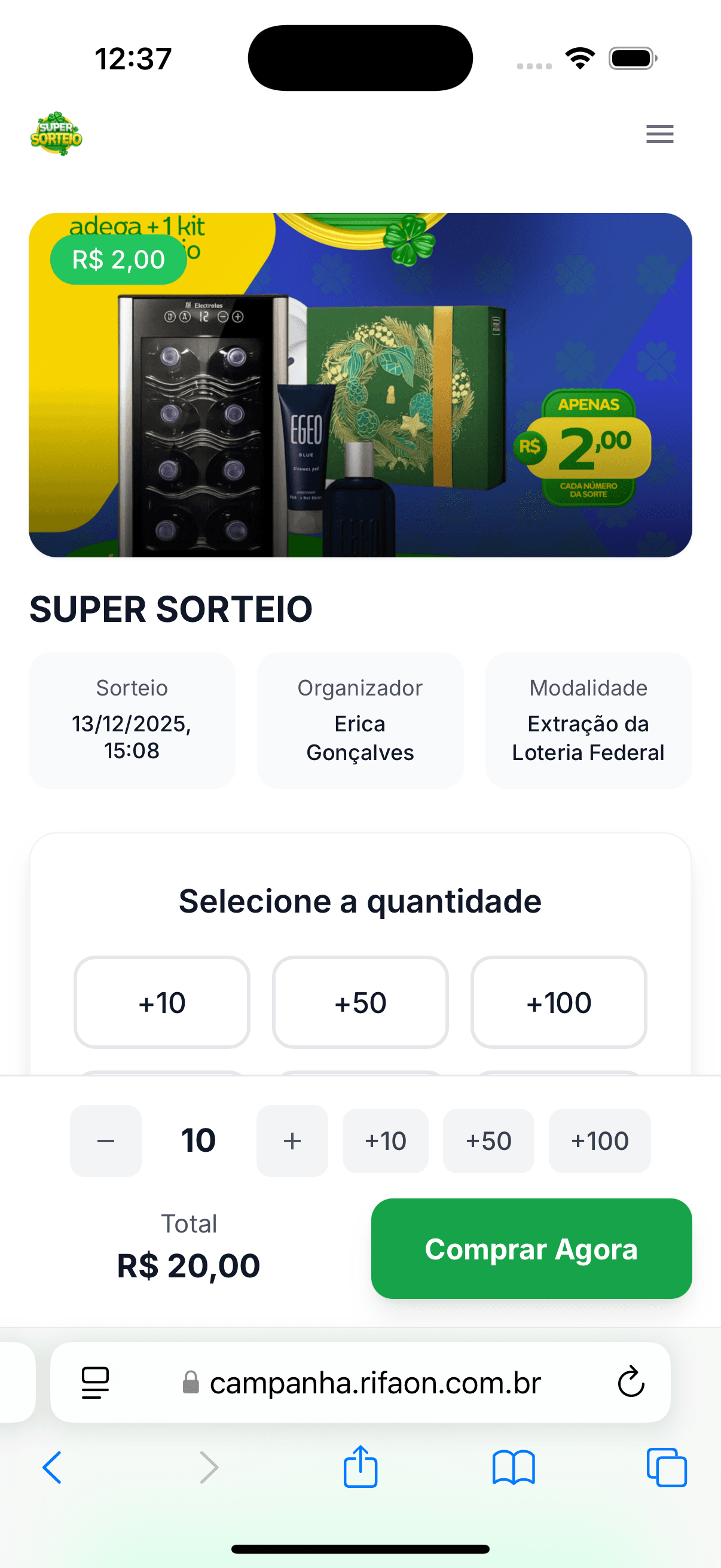 Campanha de rifa no Rifaon